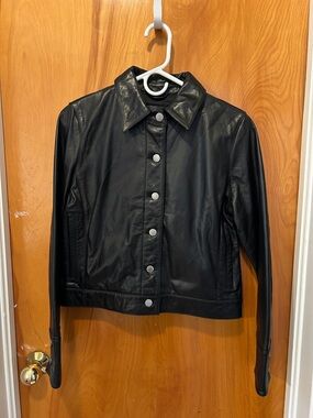Banana Republic Black Leather Button-Front Jacket